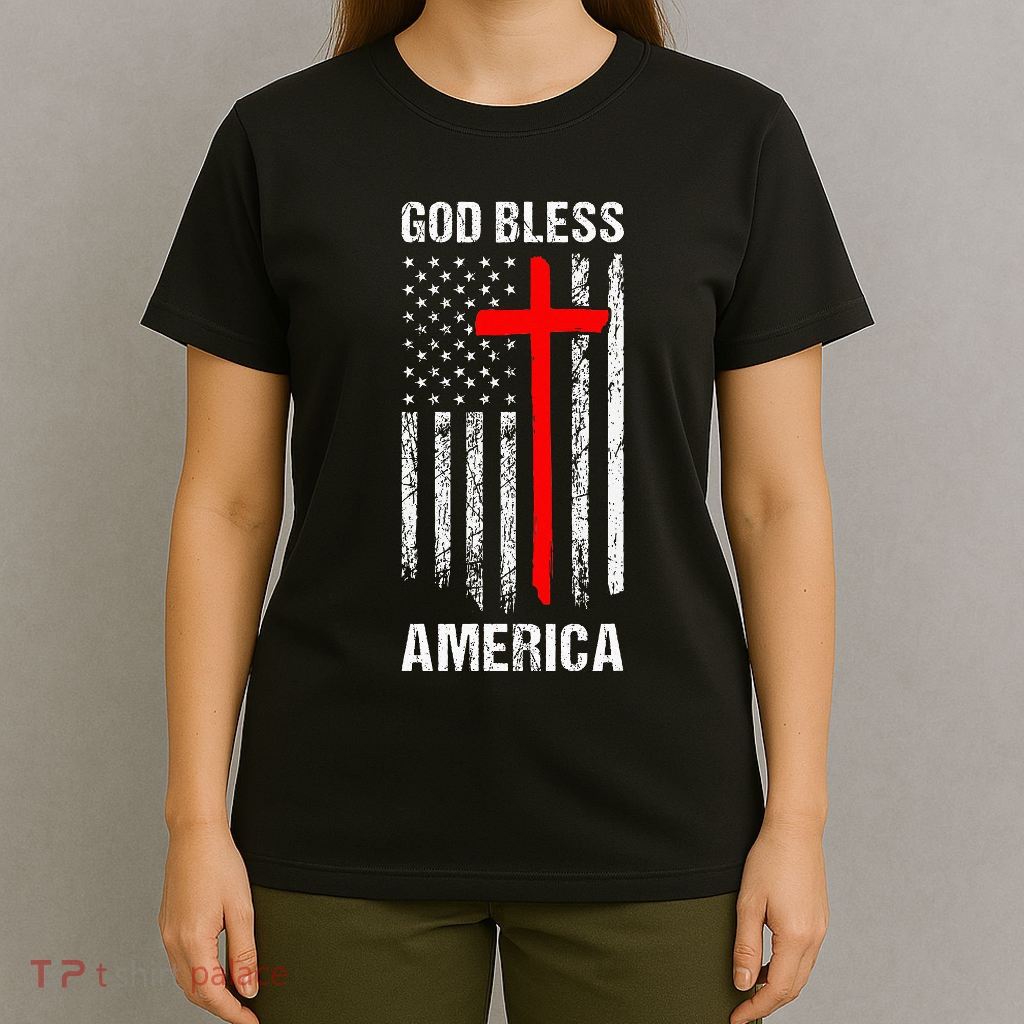 God Bless America Christian Patriot Usa Flag T-Shirt