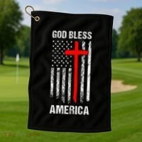 God Bless America Christian Patriot Usa Flag Golf Towel thumb 1