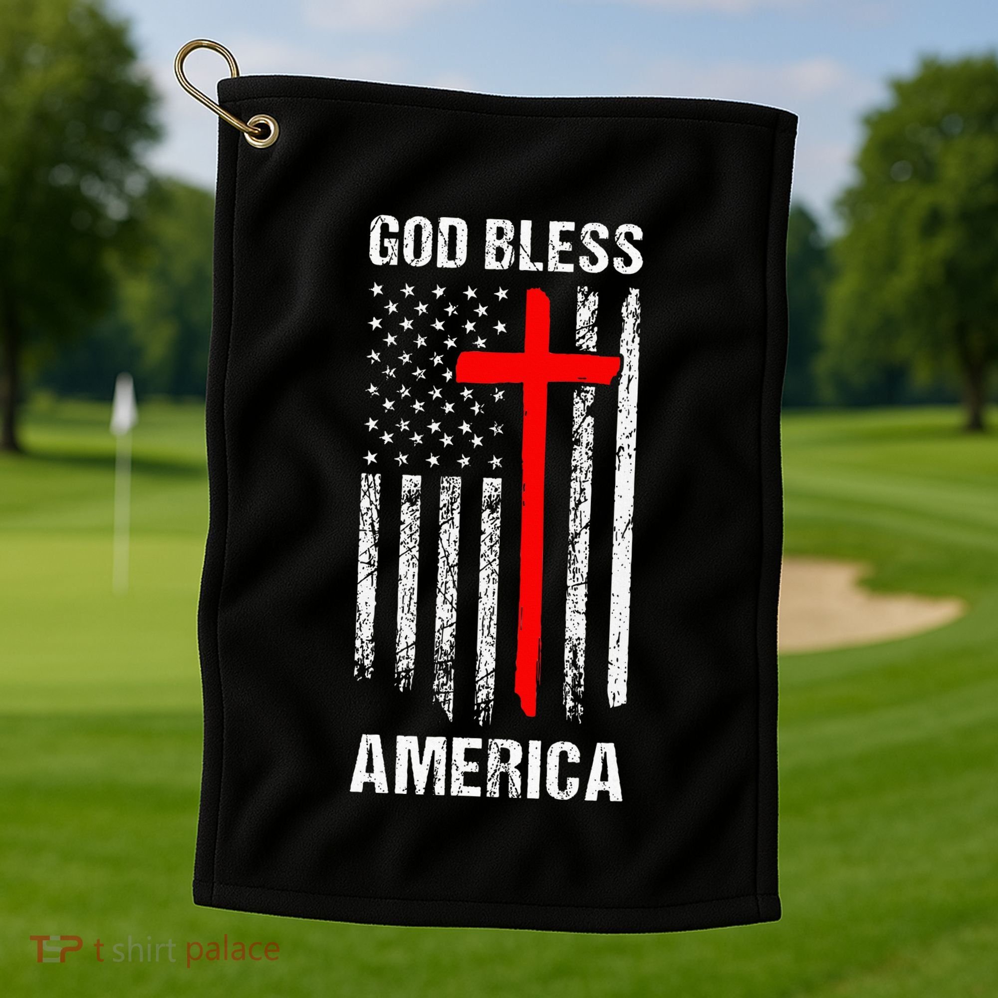 God Bless America Christian Patriot Usa Flag Golf Towel