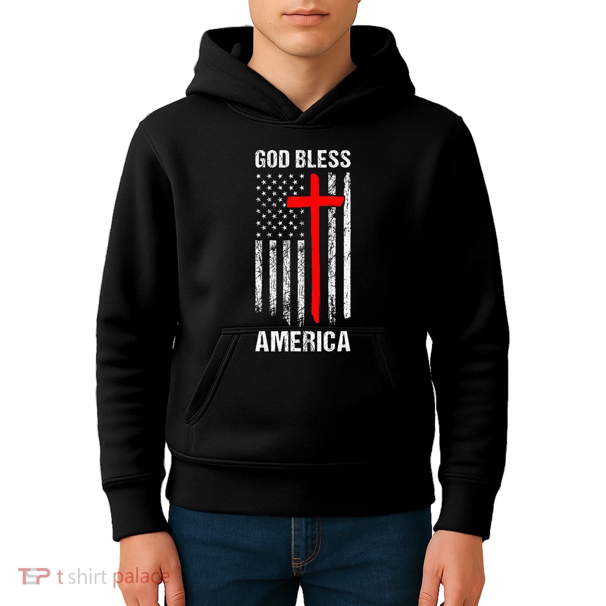 God Bless America Christian Patriot Usa Flag Kids Hoodie