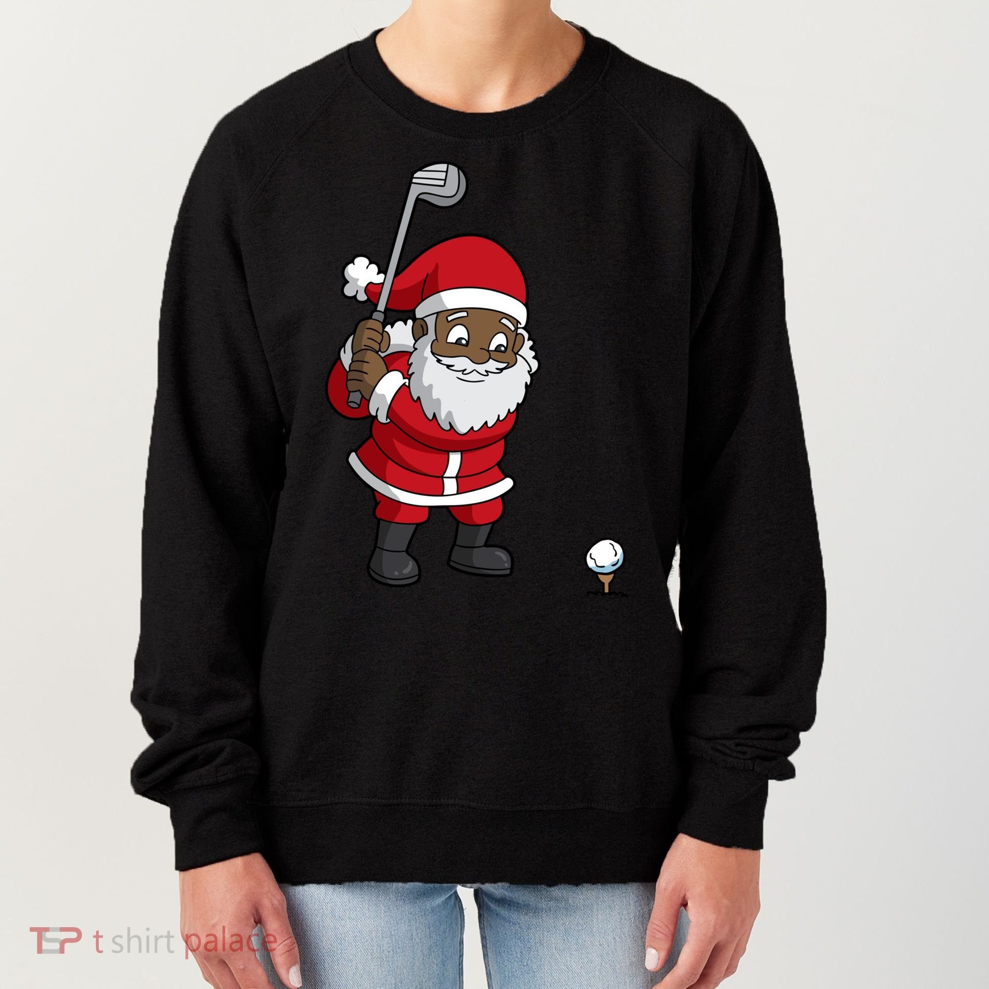 Golf Black African American Santa Claus Golfer Golfing Dad Great Gift Women's Sweatshirt