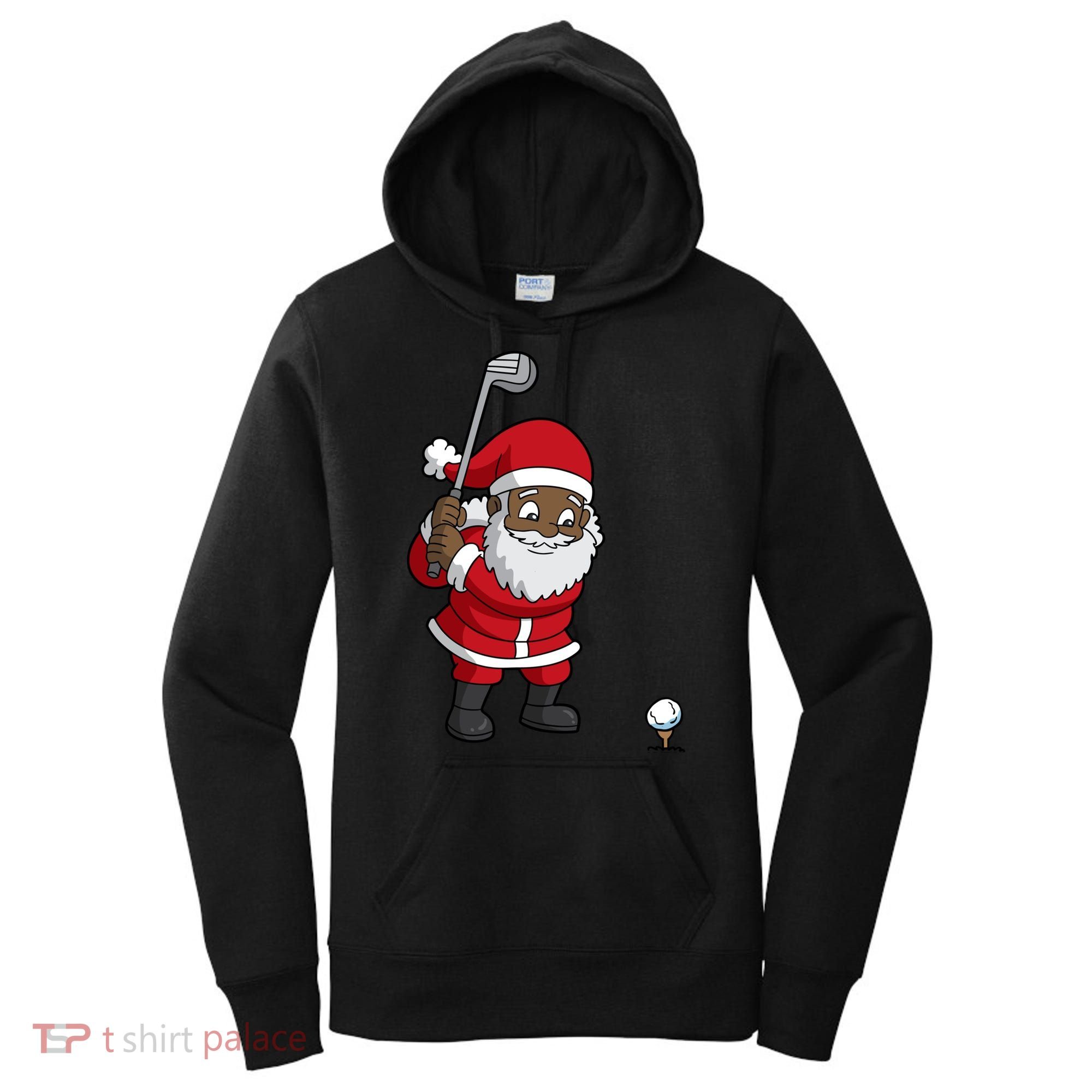 Golf Black African American Santa Claus Golfer Golfing Dad Great Gift Women's Hoodie