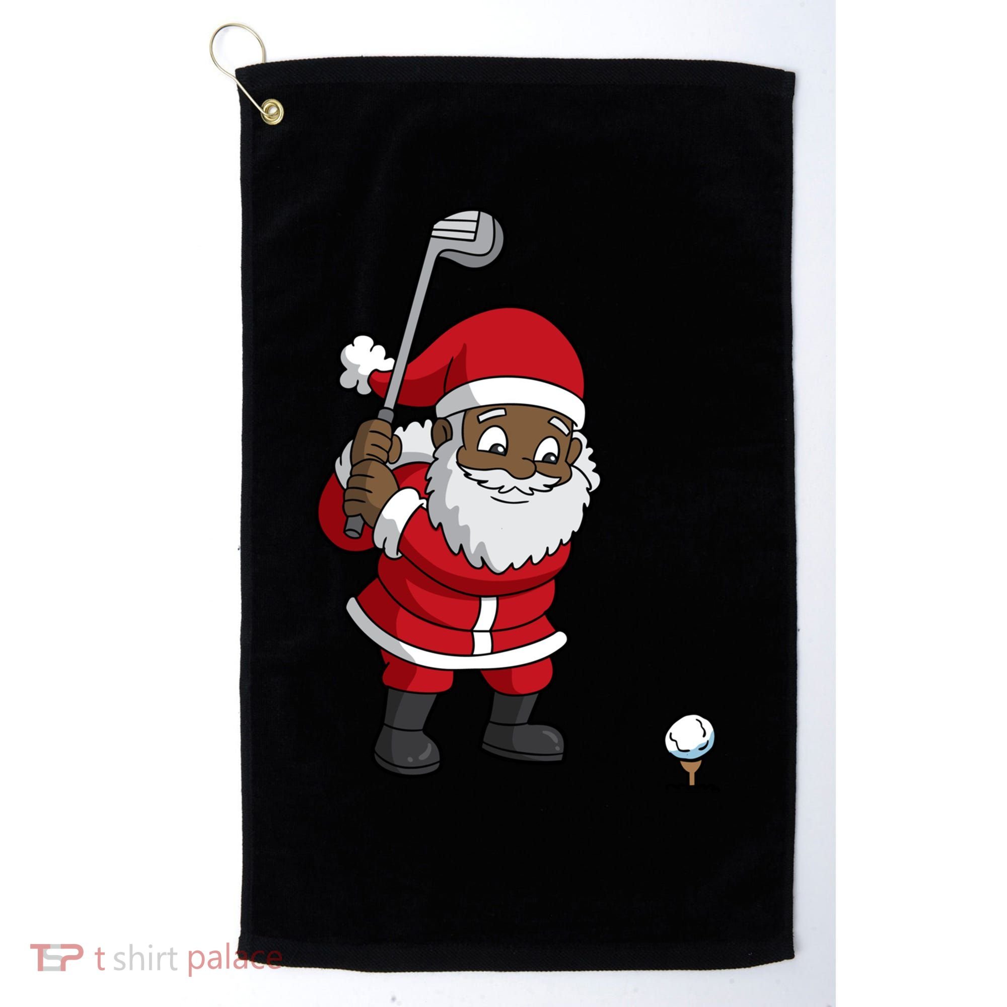 Golf Black African American Santa Claus Golfer Golfing Dad Great Gift Golf Towel