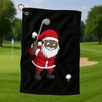 Golf Black African American Santa Claus Golfer Golfing Dad Great Gift Golf Towel thumb 1