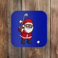 Golf Black African American Santa Claus Golfer Golfing Dad Great Gift Coaster thumb 0