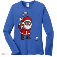 Golf Black African American Santa Claus Golfer Golfing Dad Great Gift Women's Long Sleeve Shirt thumb 0