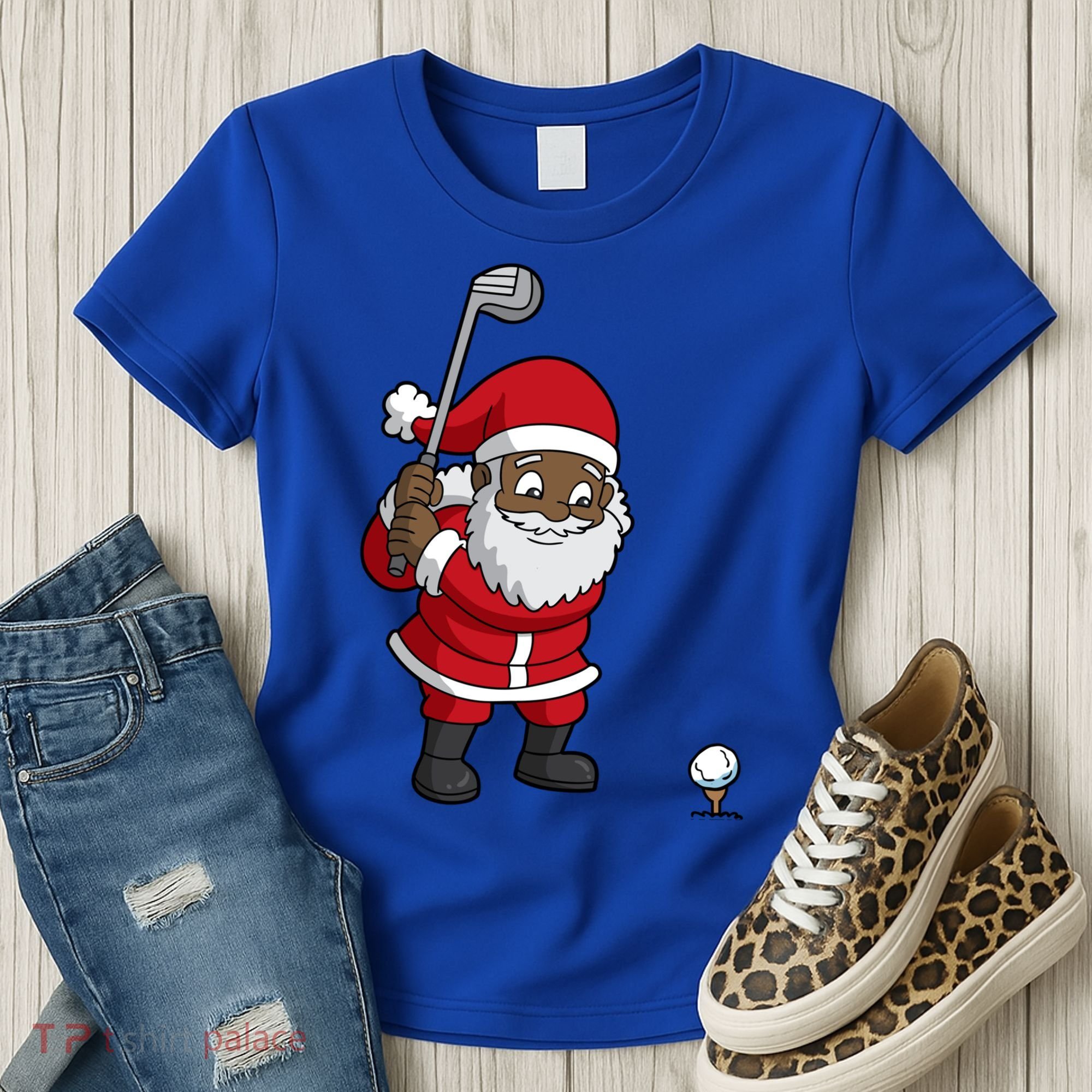 Golf Black African American Santa Claus Golfer Golfing Dad Great Gift Women's T-Shirt