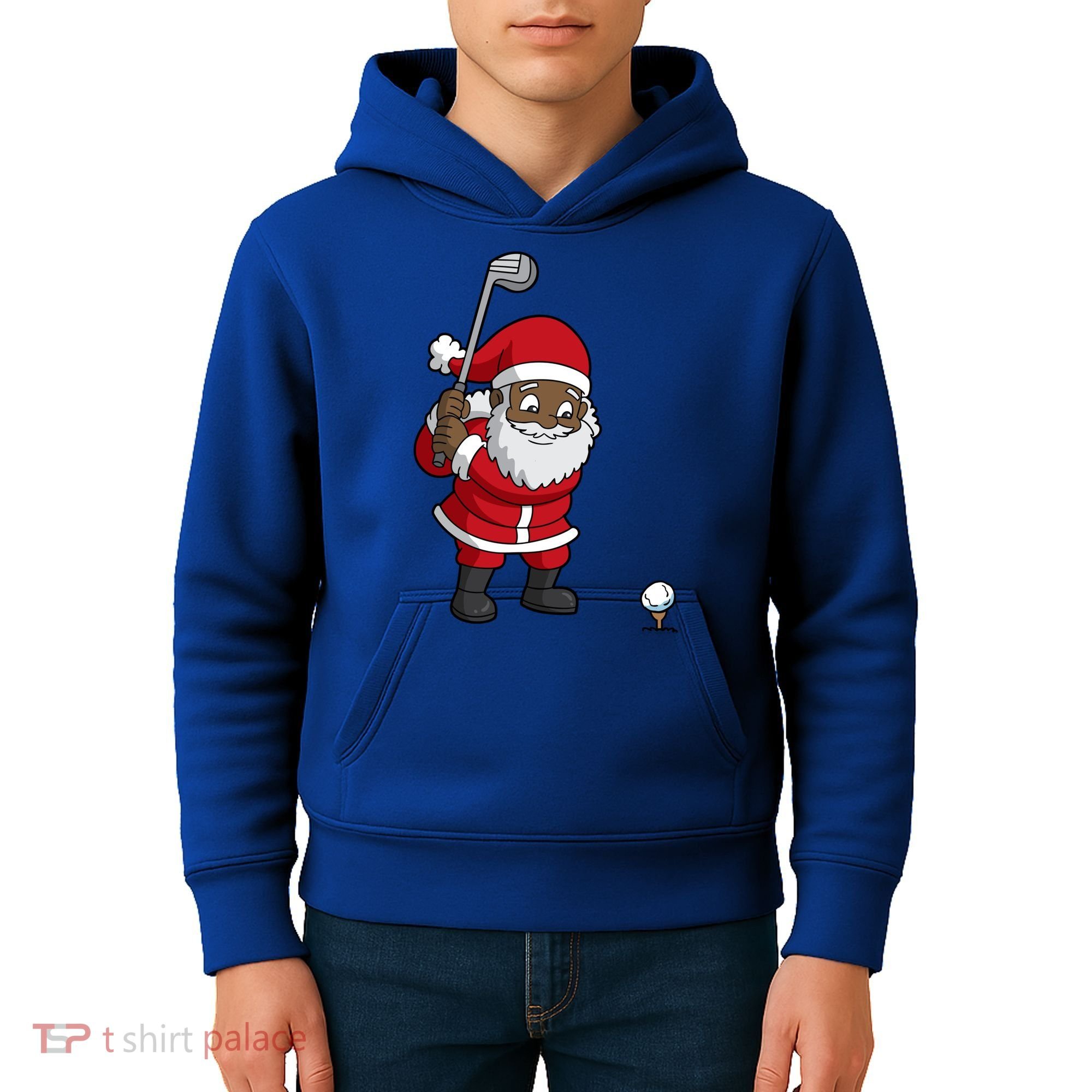 Golf Black African American Santa Claus Golfer Golfing Dad Great Gift Kids Hoodie