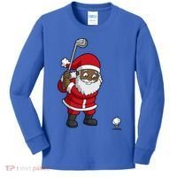 Golf Black African American Santa Claus Golfer Golfing Dad Great Gift Kids Long Sleeve Shirt thumb 0