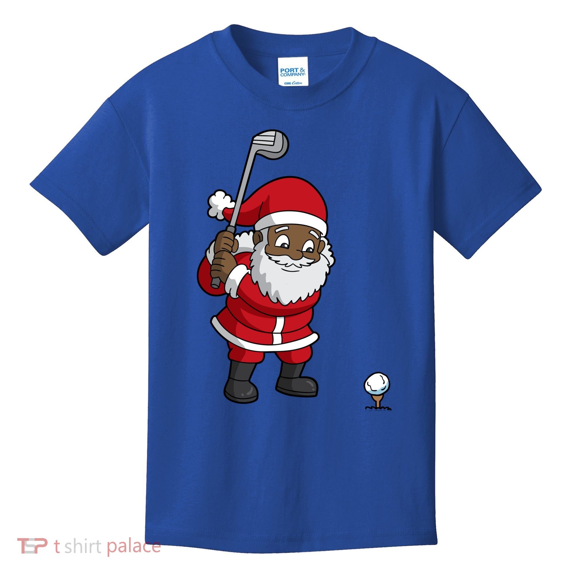 Golf Black African American Santa Claus Golfer Golfing Dad Great Gift Kids T-Shirt