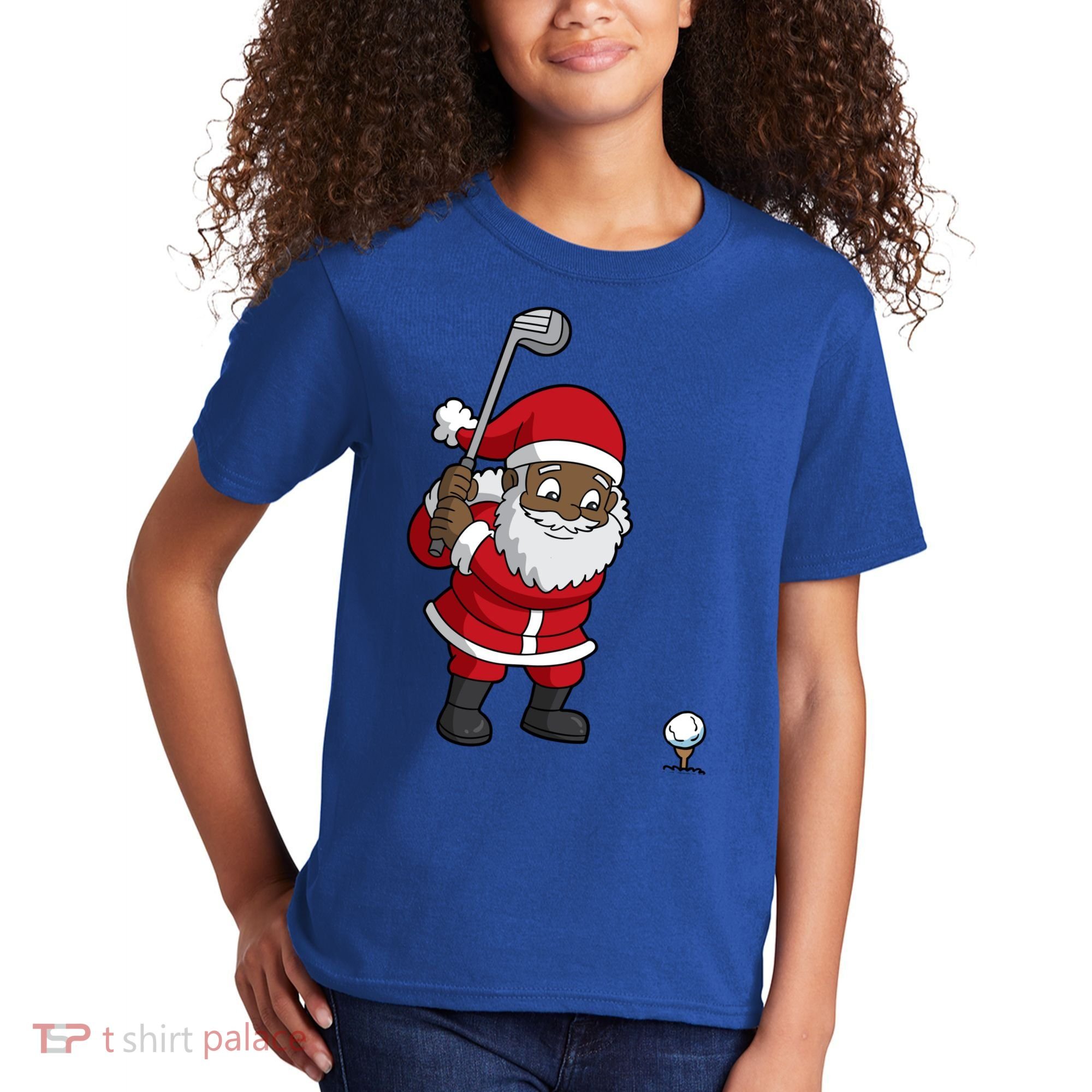 Golf Black African American Santa Claus Golfer Golfing Dad Great Gift Kids T-Shirt