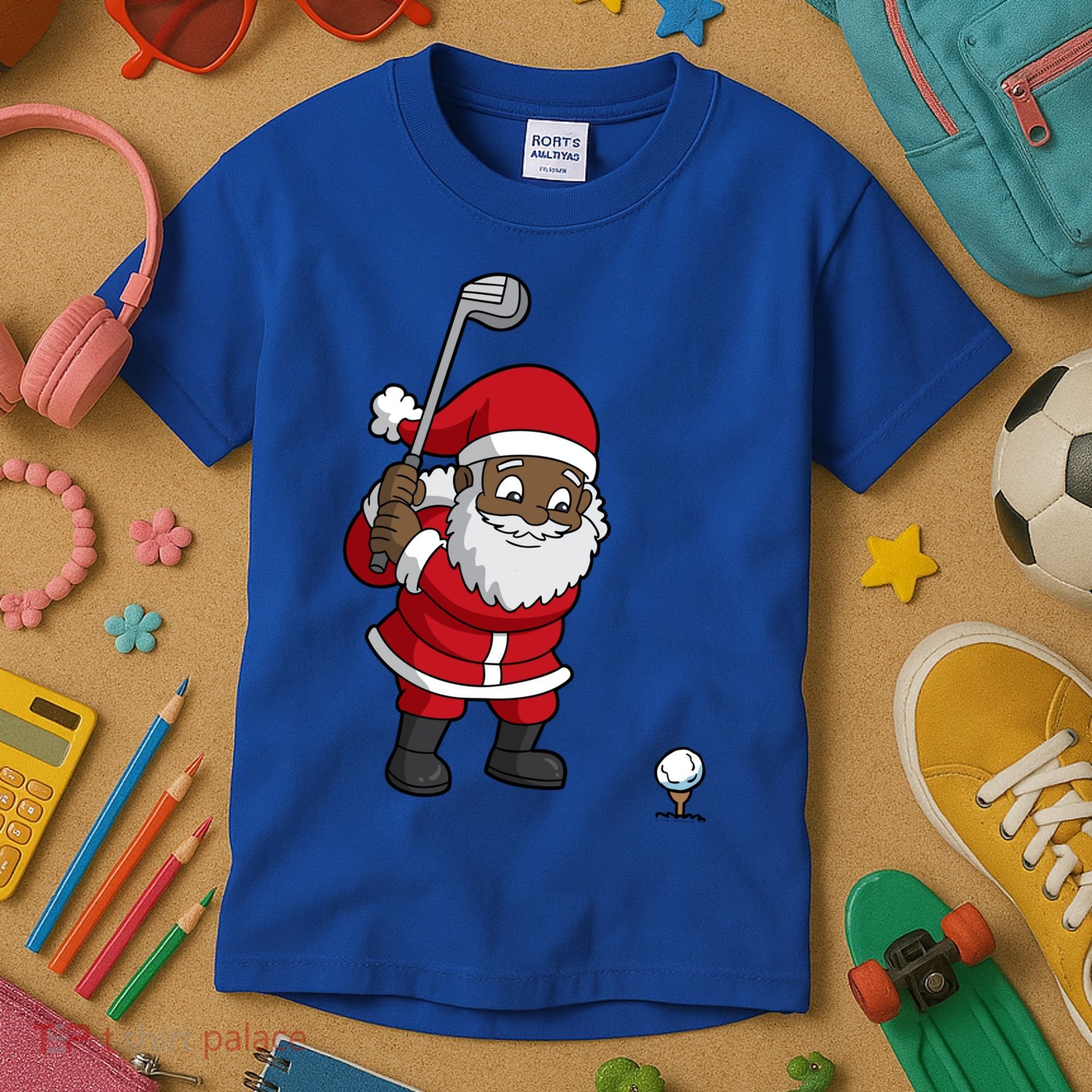 Golf Black African American Santa Claus Golfer Golfing Dad Great Gift Kids T-Shirt