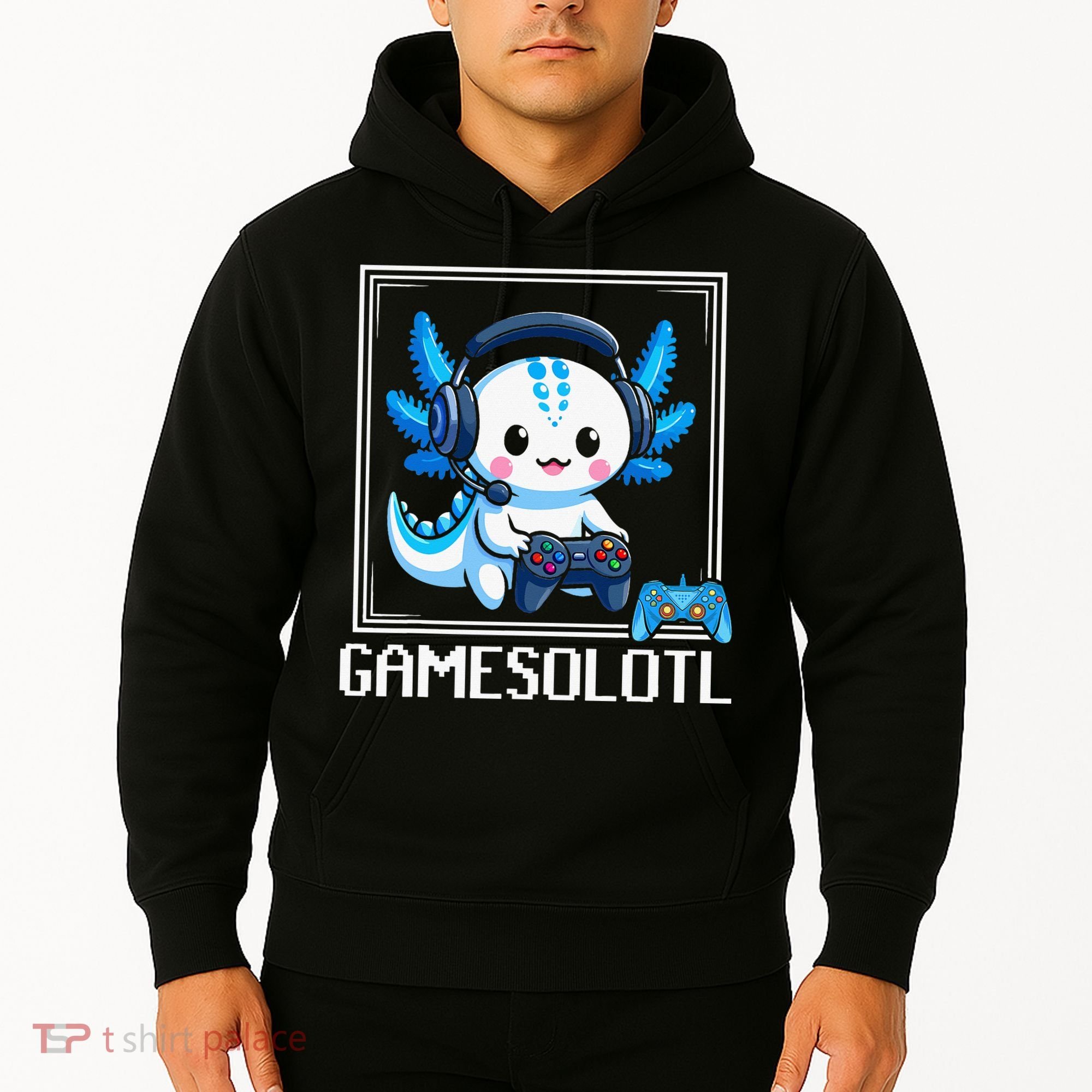 Gamesolotl Blue Axolotl Gaming Video Game Hoodie