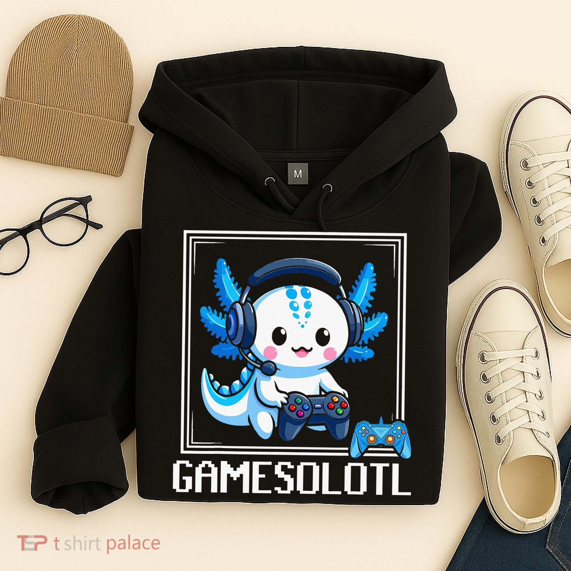 Gamesolotl Blue Axolotl Gaming Video Game Hoodie