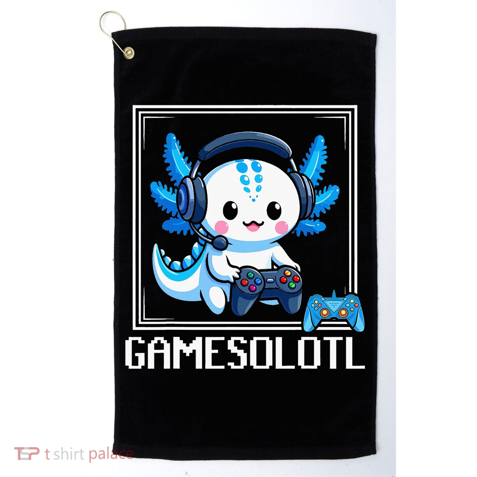 Gamesolotl Blue Axolotl Gaming Video Game Golf Towel