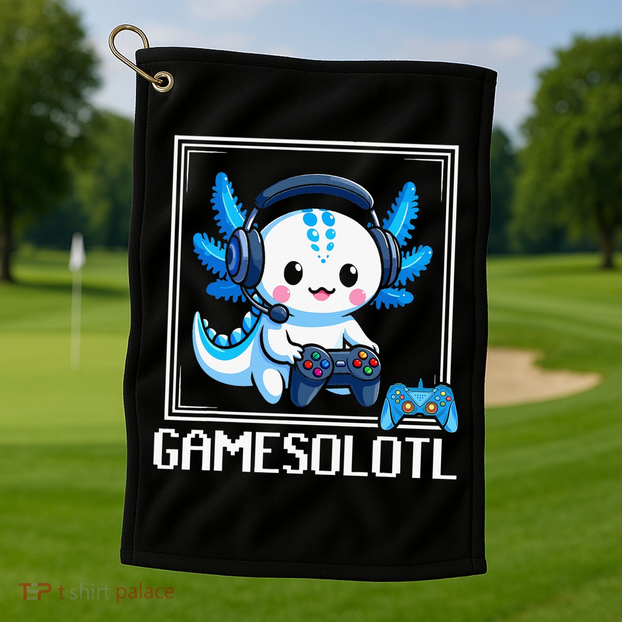 Gamesolotl Blue Axolotl Gaming Video Game Golf Towel