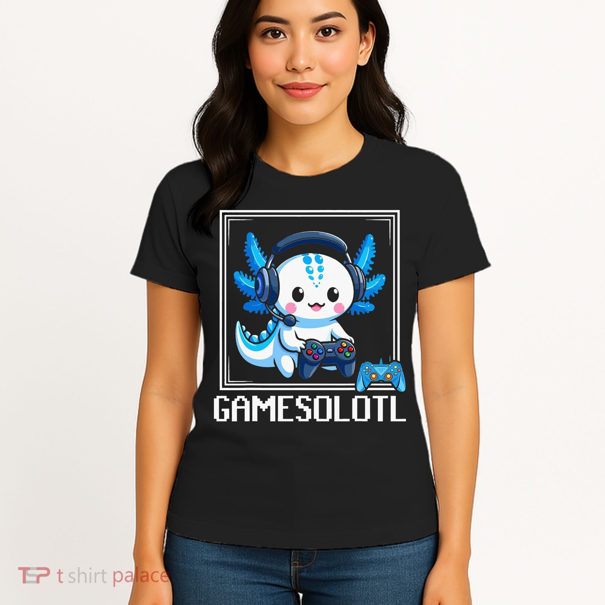 Gamesolotl Blue Axolotl Gaming Video Game Women's T-Shirt