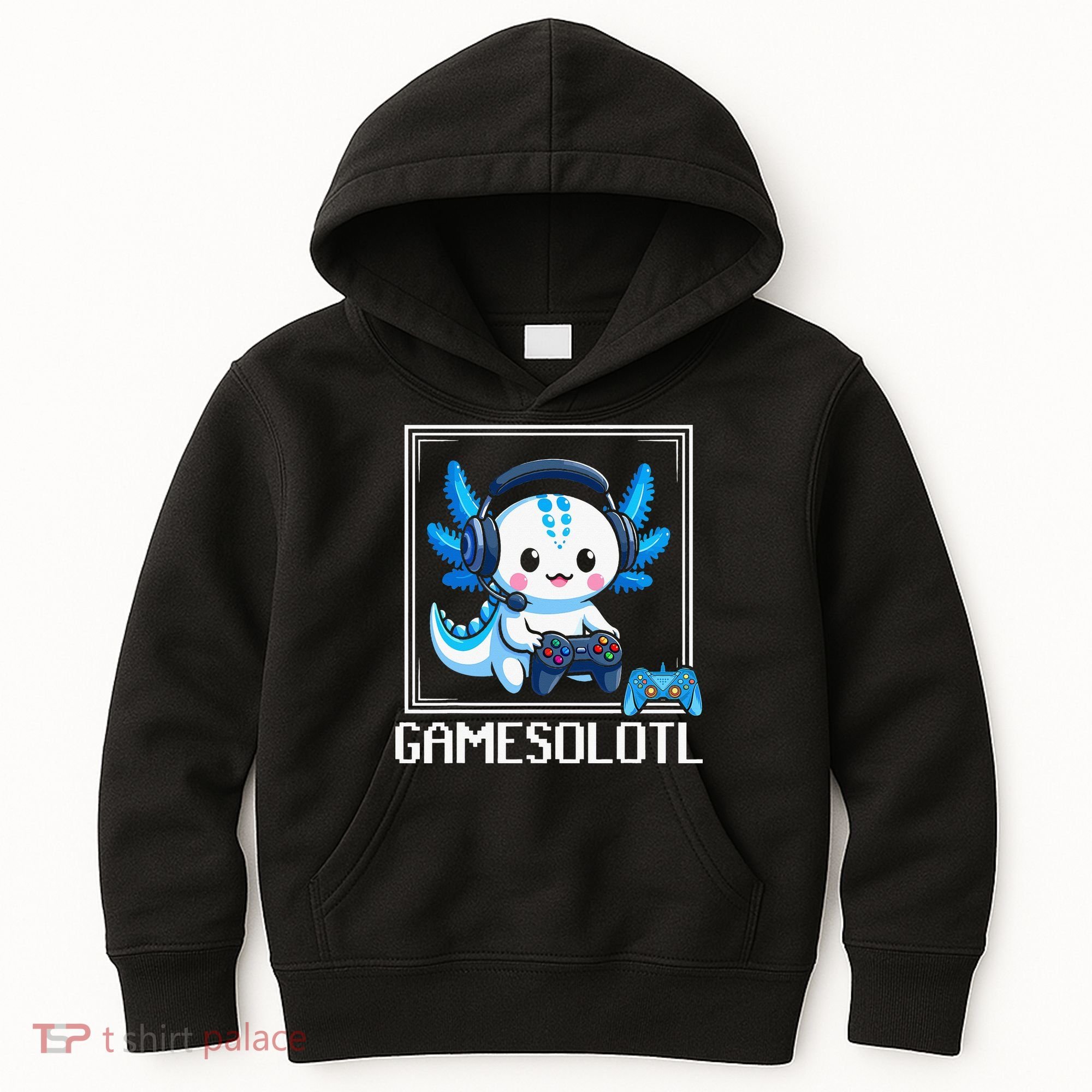 Gamesolotl Blue Axolotl Gaming Video Game Kids Hoodie