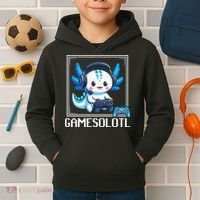 Gamesolotl Blue Axolotl Gaming Video Game Kids Hoodie thumb 2