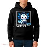 Gamesolotl Blue Axolotl Gaming Video Game Kids Hoodie thumb 4