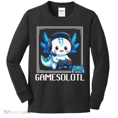 Gamesolotl Blue Axolotl Gaming Video Game Kids Long Sleeve Shirt