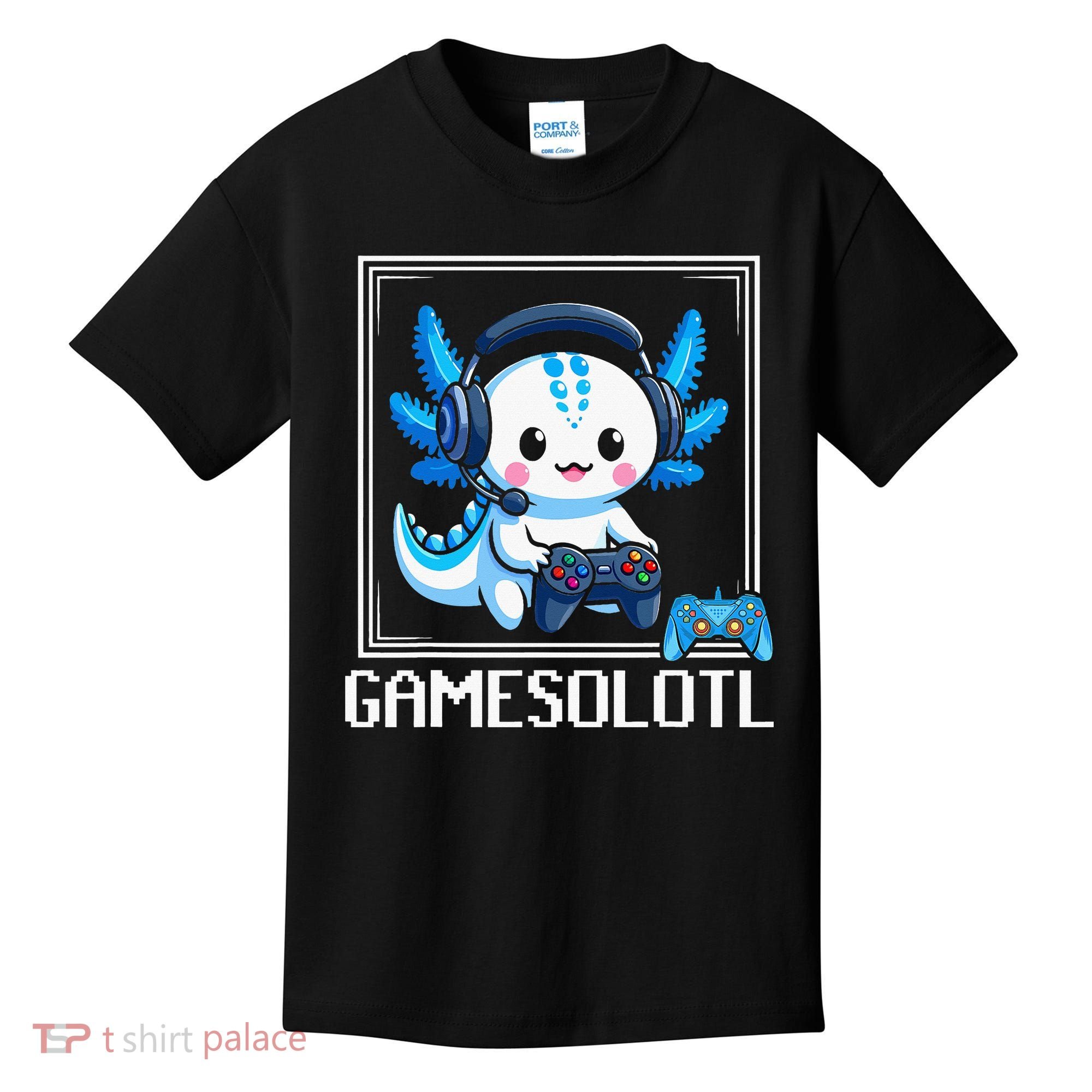 Gamesolotl Blue Axolotl Gaming Video Game Kids T-Shirt