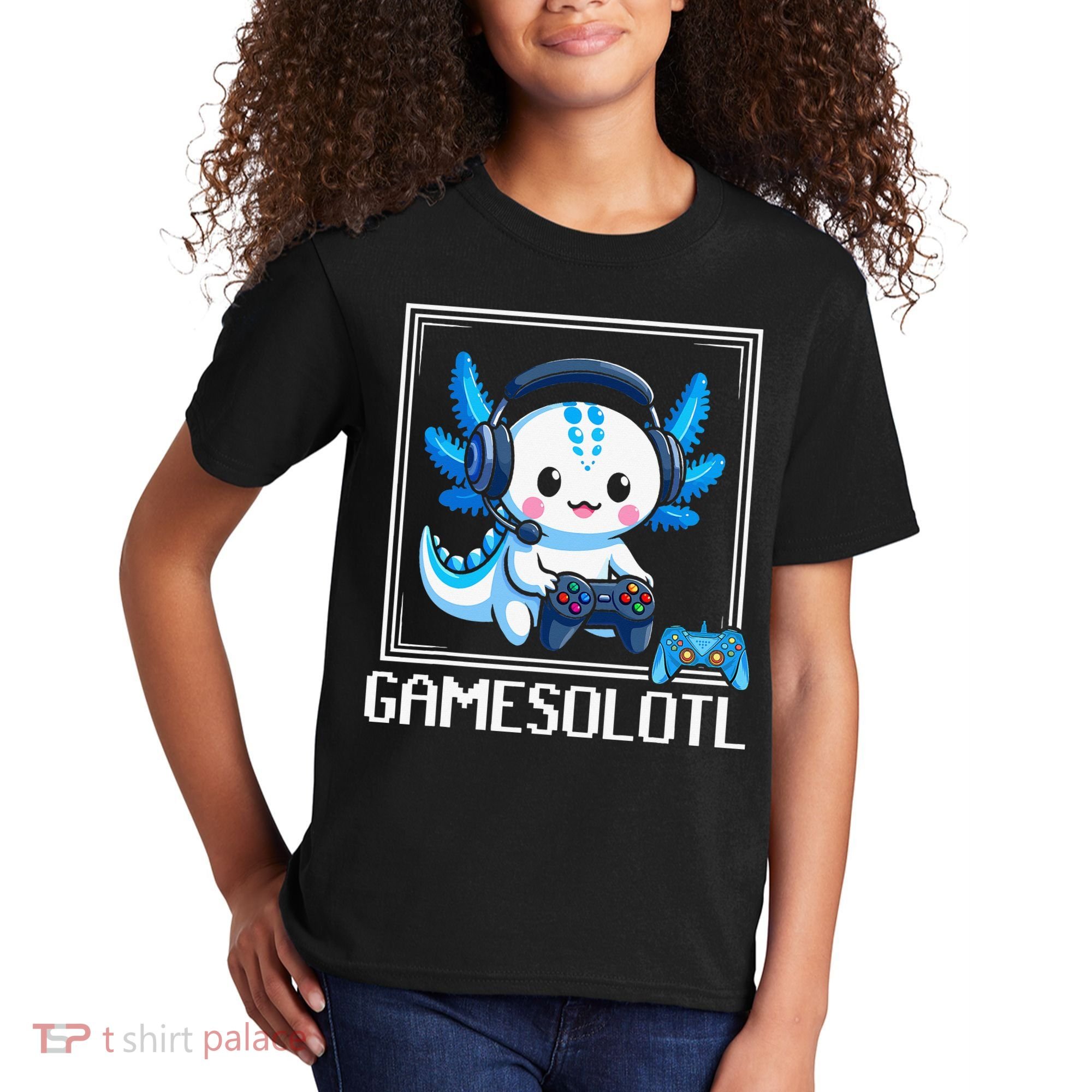 Gamesolotl Blue Axolotl Gaming Video Game Kids T-Shirt