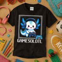 Gamesolotl Blue Axolotl Gaming Video Game Kids T-Shirt thumb 3