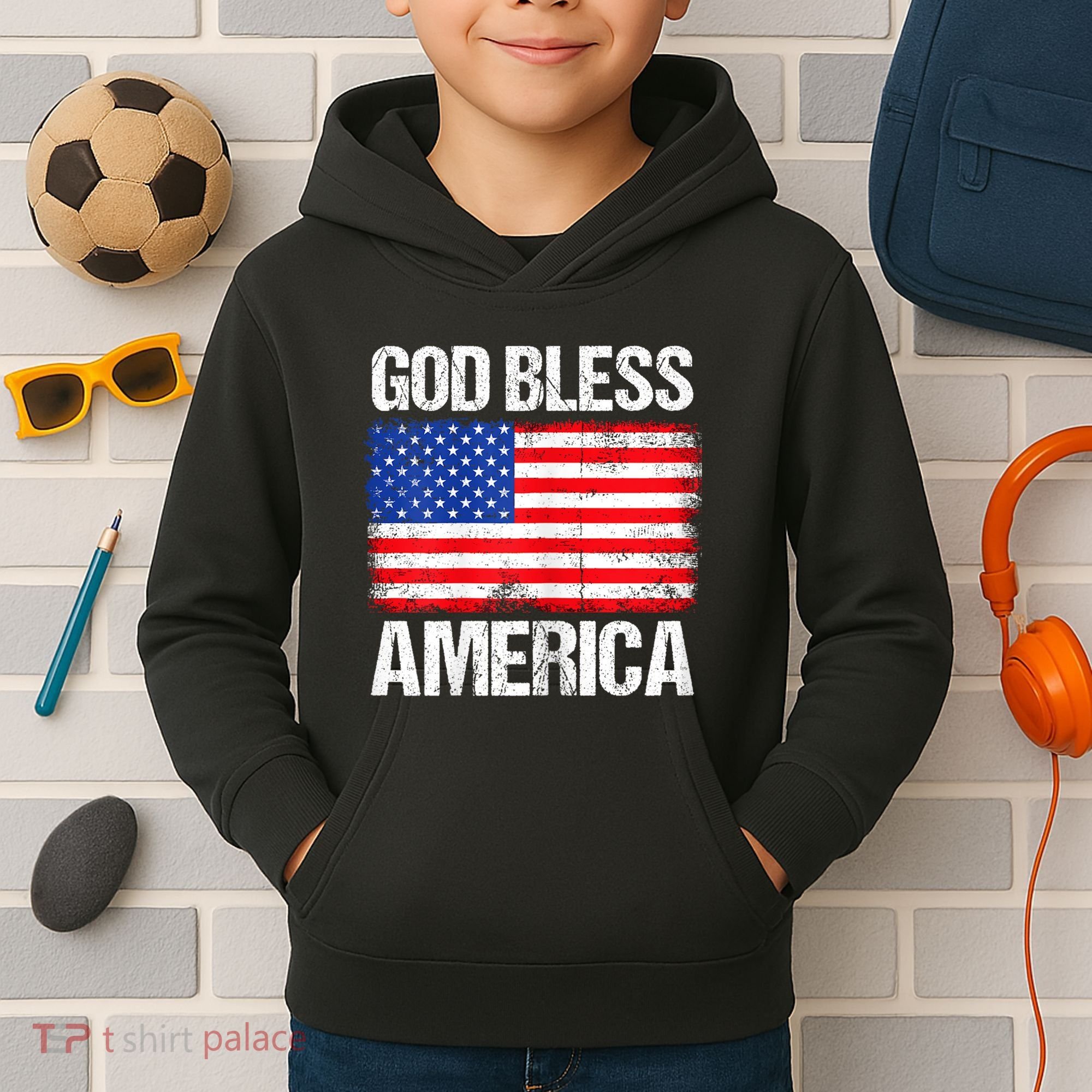 God Bless America Patriotic Happy 4th Of July Kids Hoodie