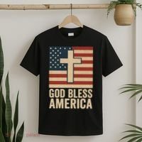 God Bless America Vintage Cross American Flag T-Shirt thumb 2