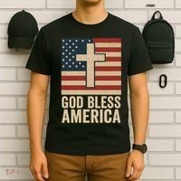 God Bless America Vintage Cross American Flag T-Shirt thumb 6