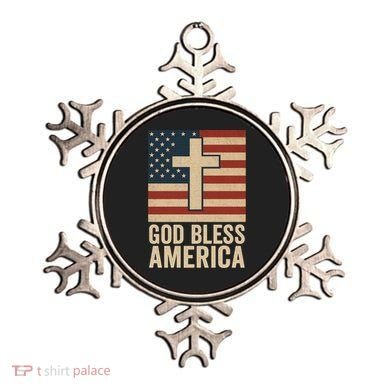 God Bless America Vintage Cross American Flag Ornament