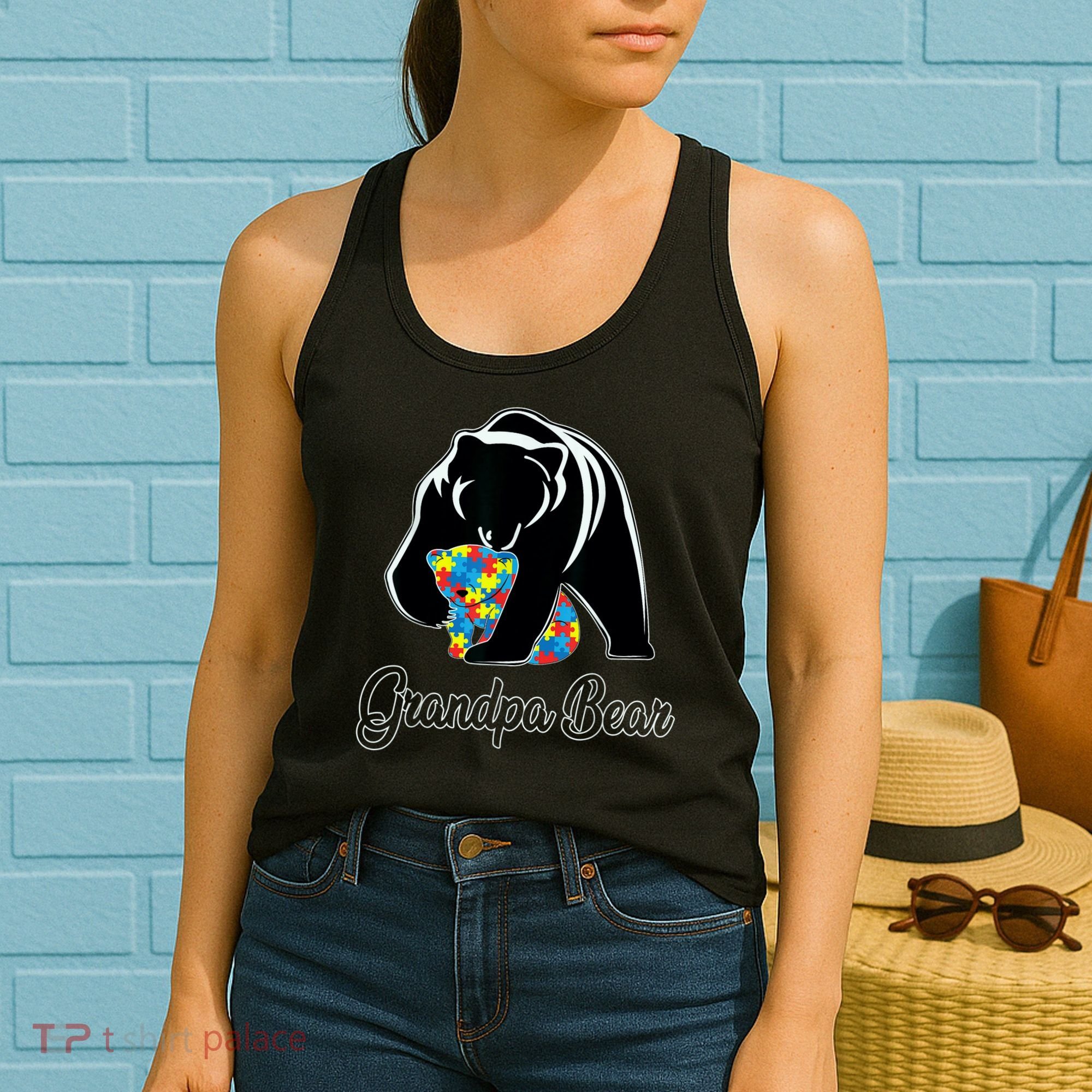 Grandpa Bear Autism Awareness Autism Dad Grandpa Papa Women's Tank Top