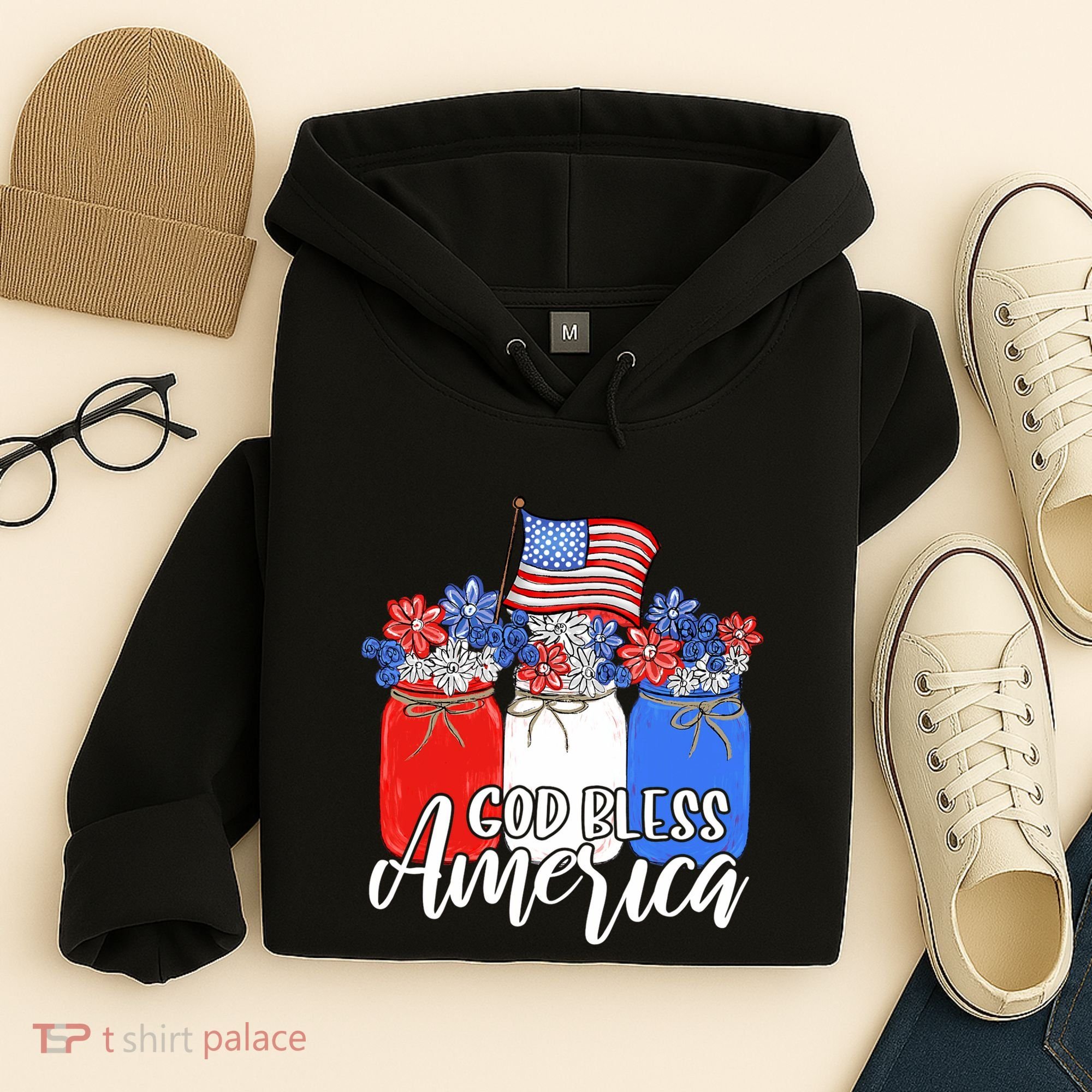 God Bless America Mason Jar Christian Hoodie