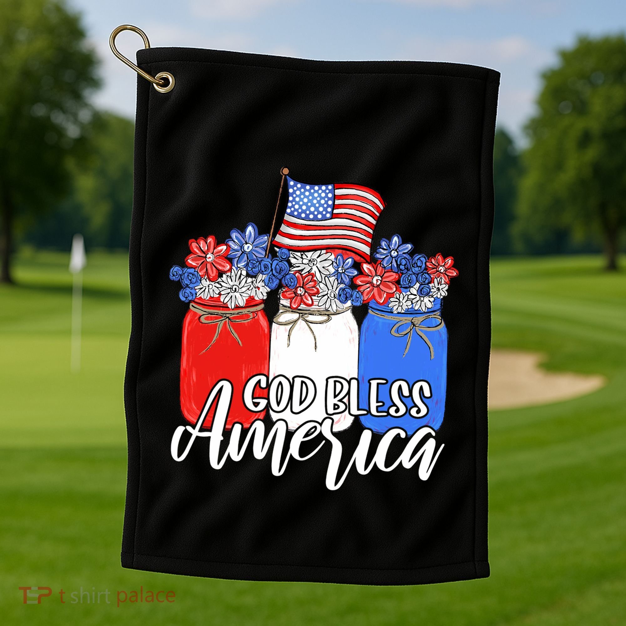 God Bless America Mason Jar Christian Golf Towel