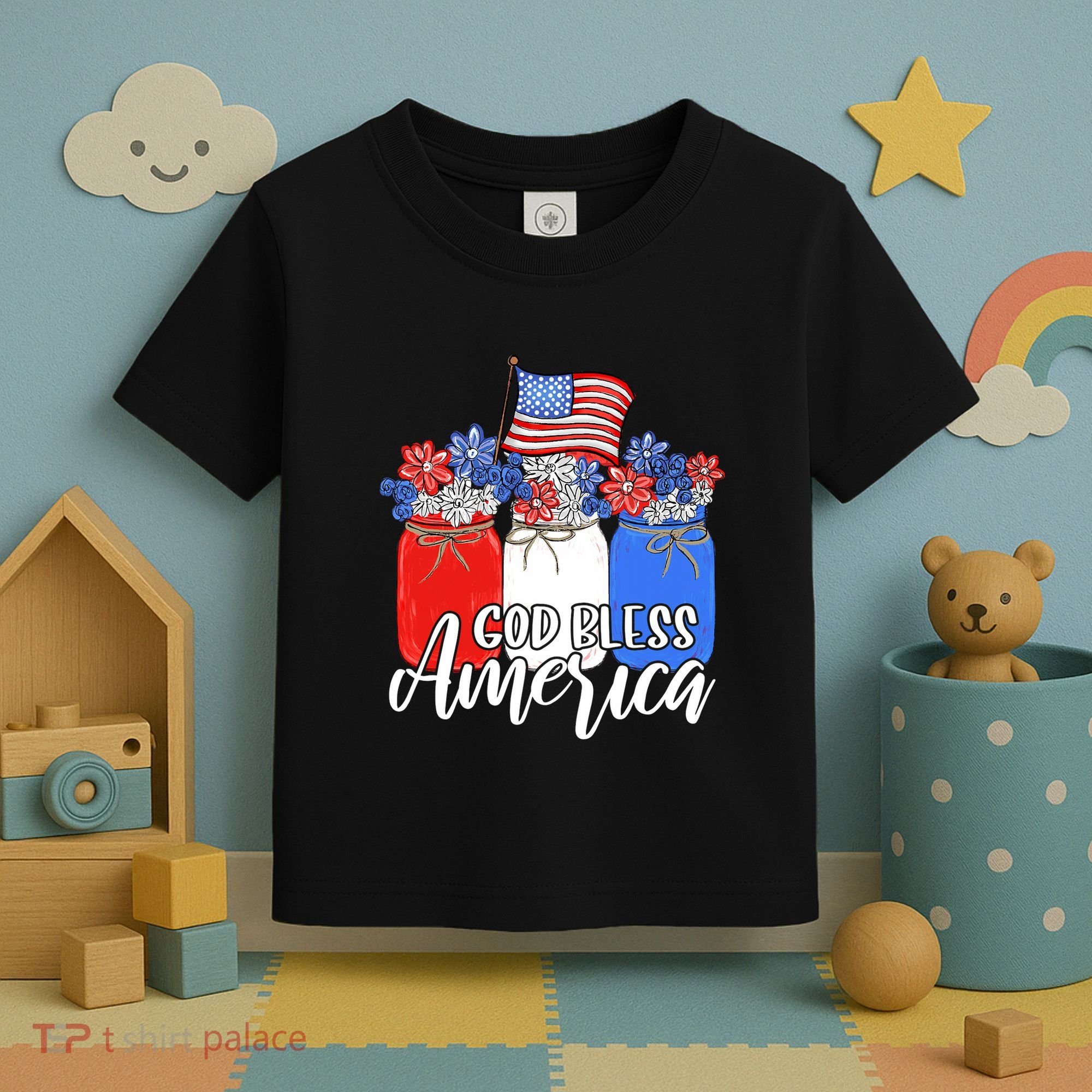 God Bless America Mason Jar Christian Toddler T-Shirt