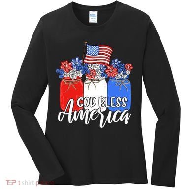 God Bless America Mason Jar Christian Women's Long Sleeve Shirt