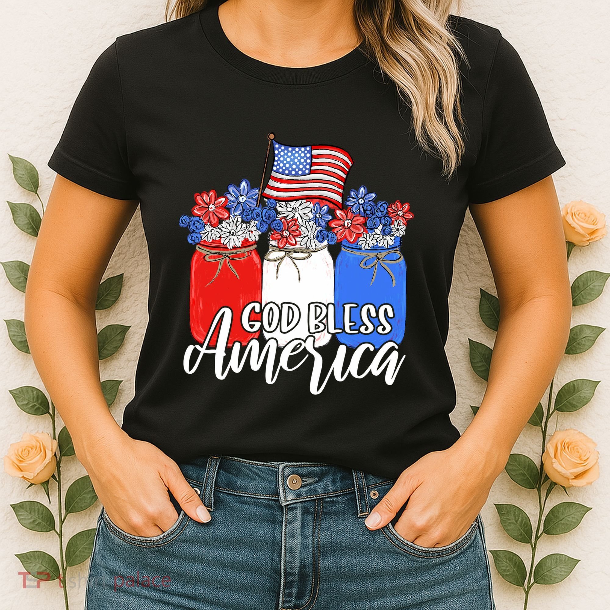 God Bless America Mason Jar Christian Women's T-Shirt