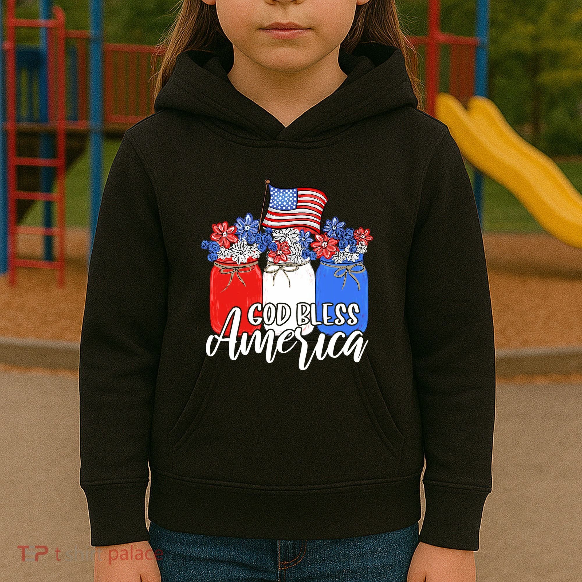 God Bless America Mason Jar Christian Kids Hoodie