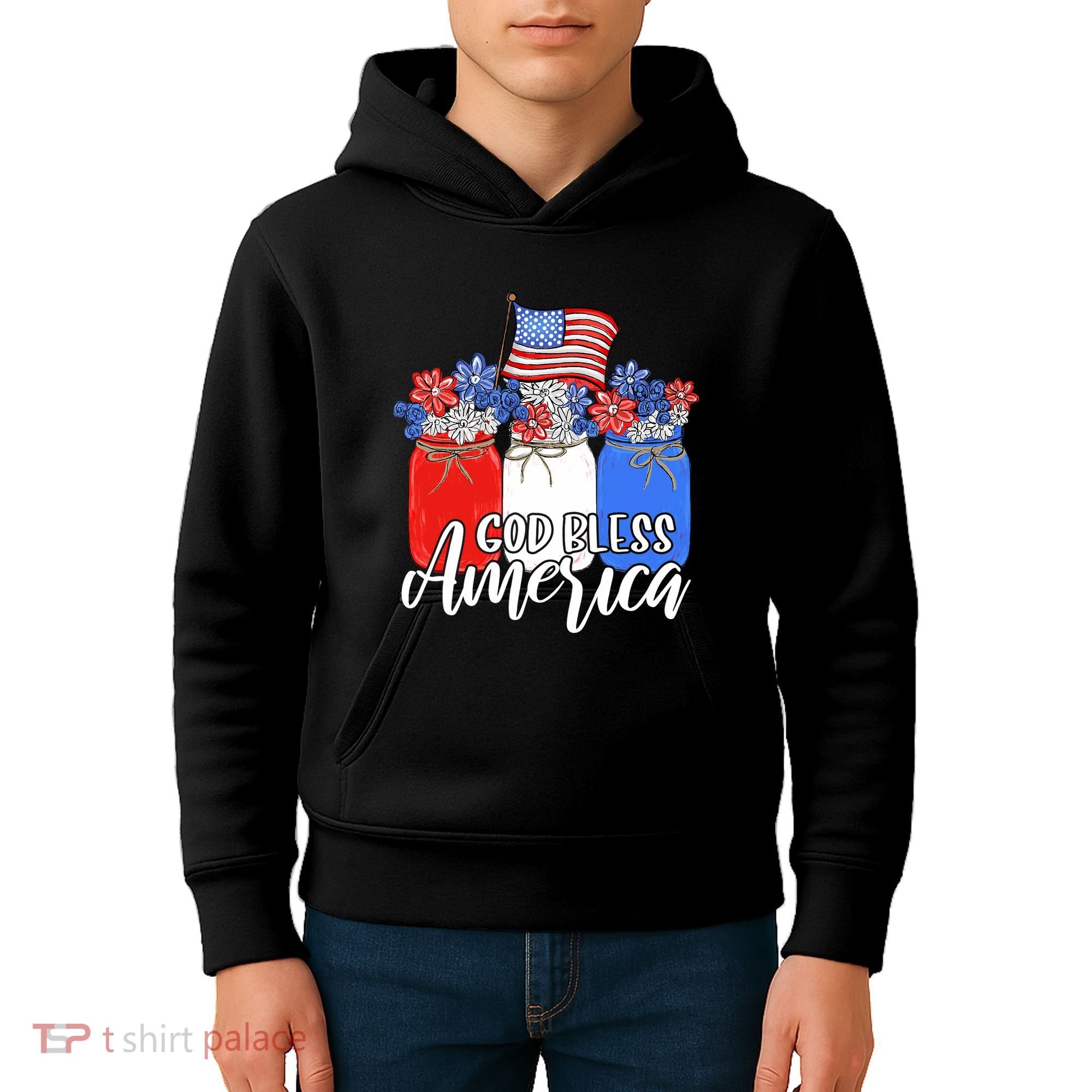 God Bless America Mason Jar Christian Kids Hoodie