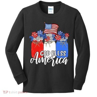 God Bless America Mason Jar Christian Kids Long Sleeve Shirt