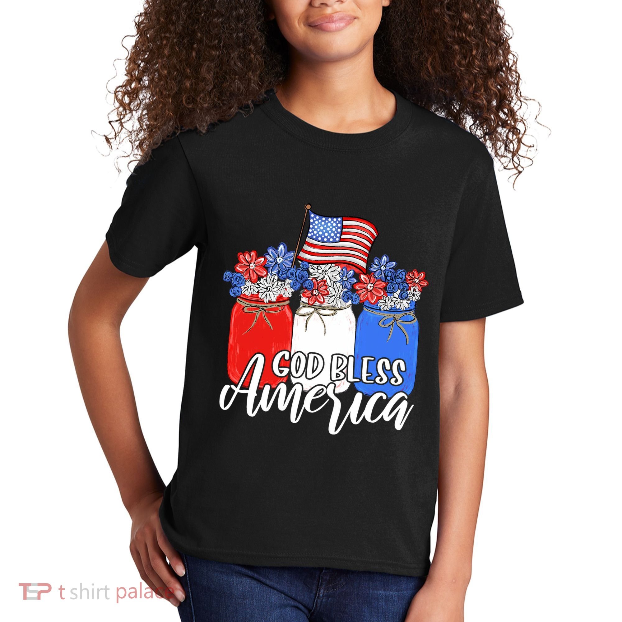 God Bless America Mason Jar Christian Kids T-Shirt