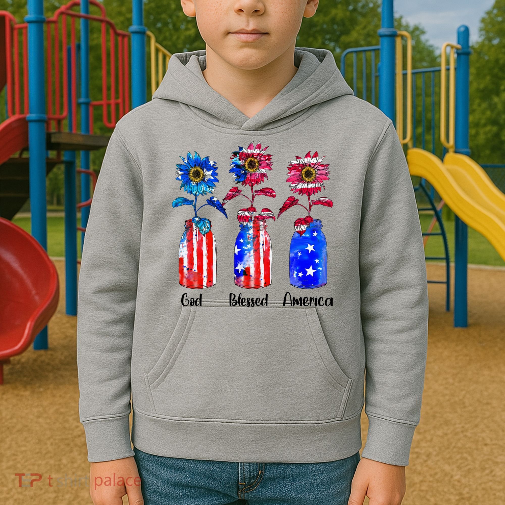 God Blessed America July 4th Kids Hoodie
