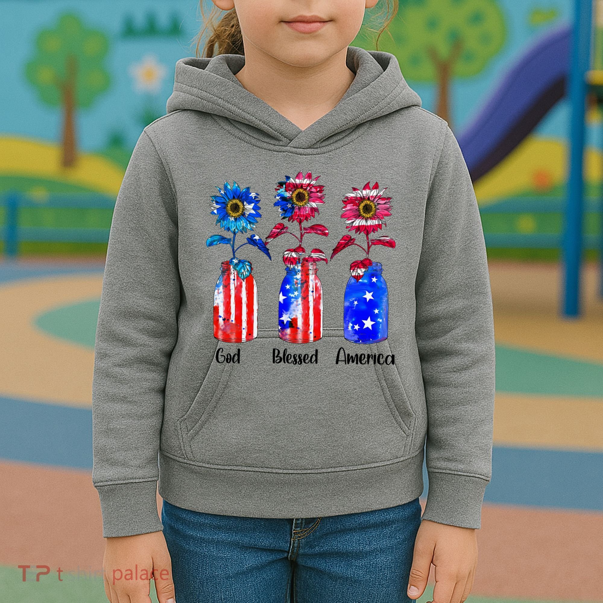 God Blessed America July 4th Kids Hoodie