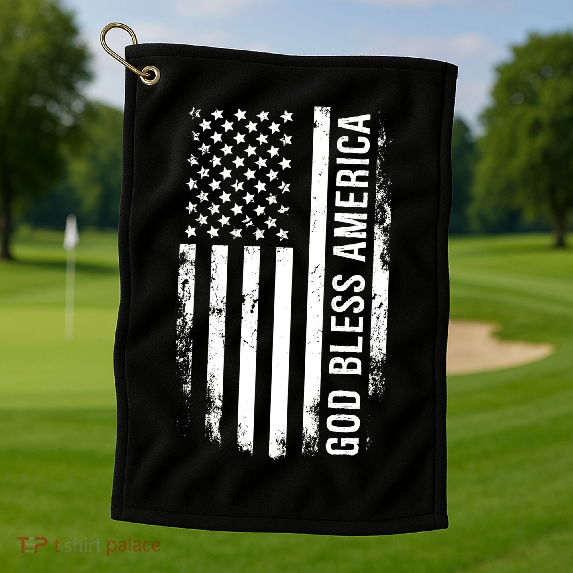 God Bless America Us Flag Cool Gift Golf Towel