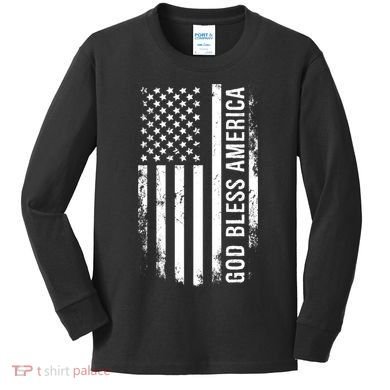 God Bless America Us Flag Cool Gift Kids Long Sleeve Shirt