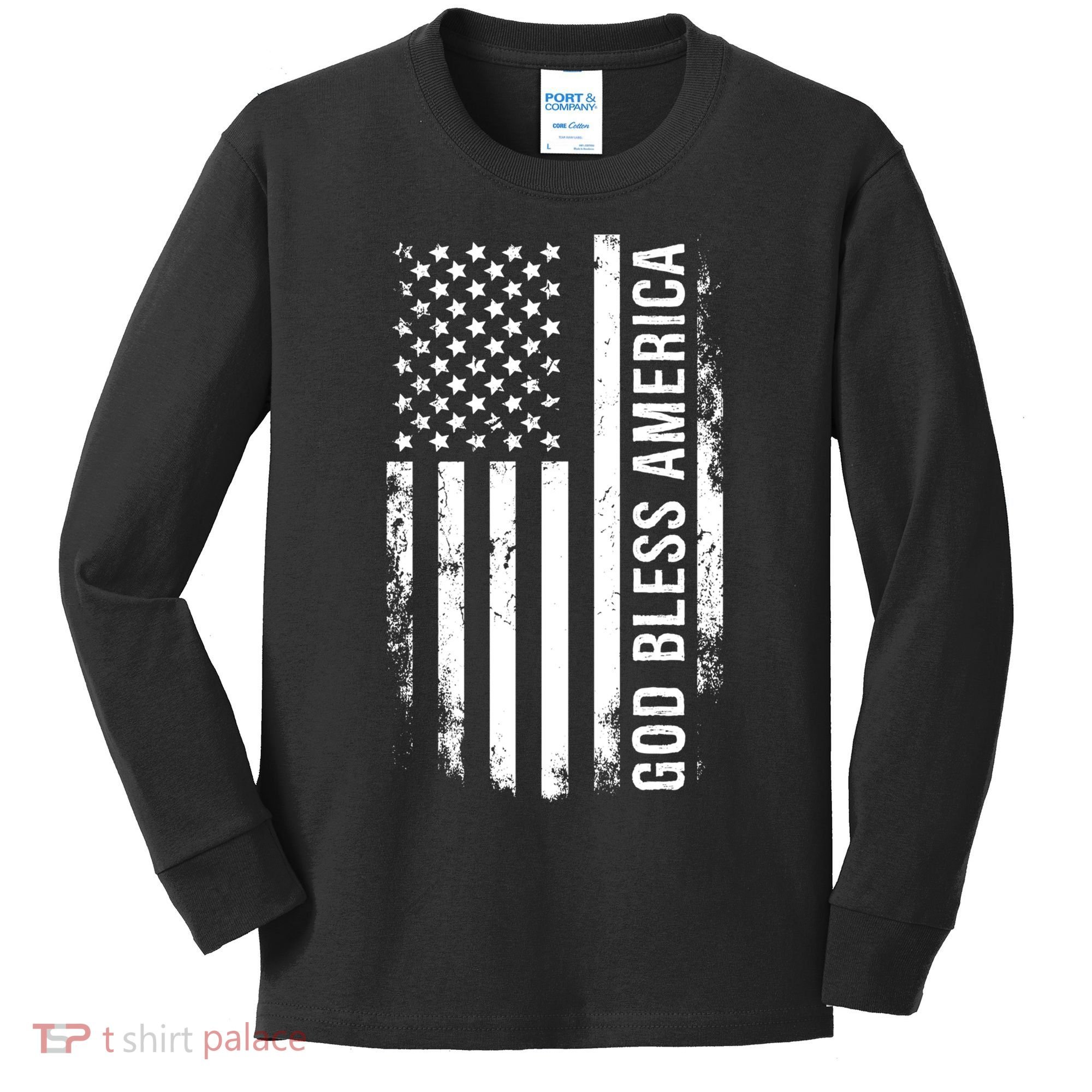 God Bless America Us Flag Cool Gift Kids Long Sleeve Shirt