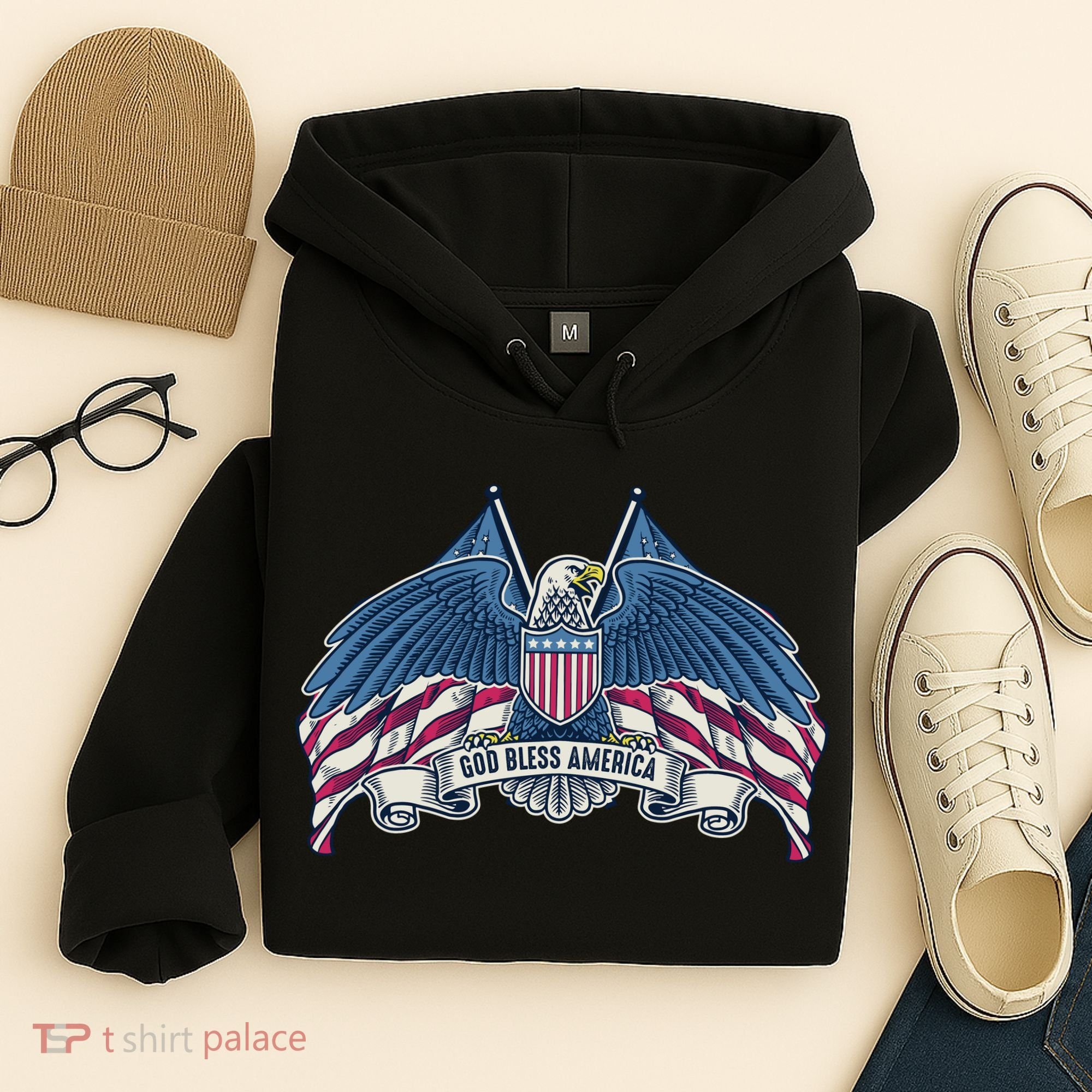 God Bless America Patriotic American Eagle USA Flag Hoodie