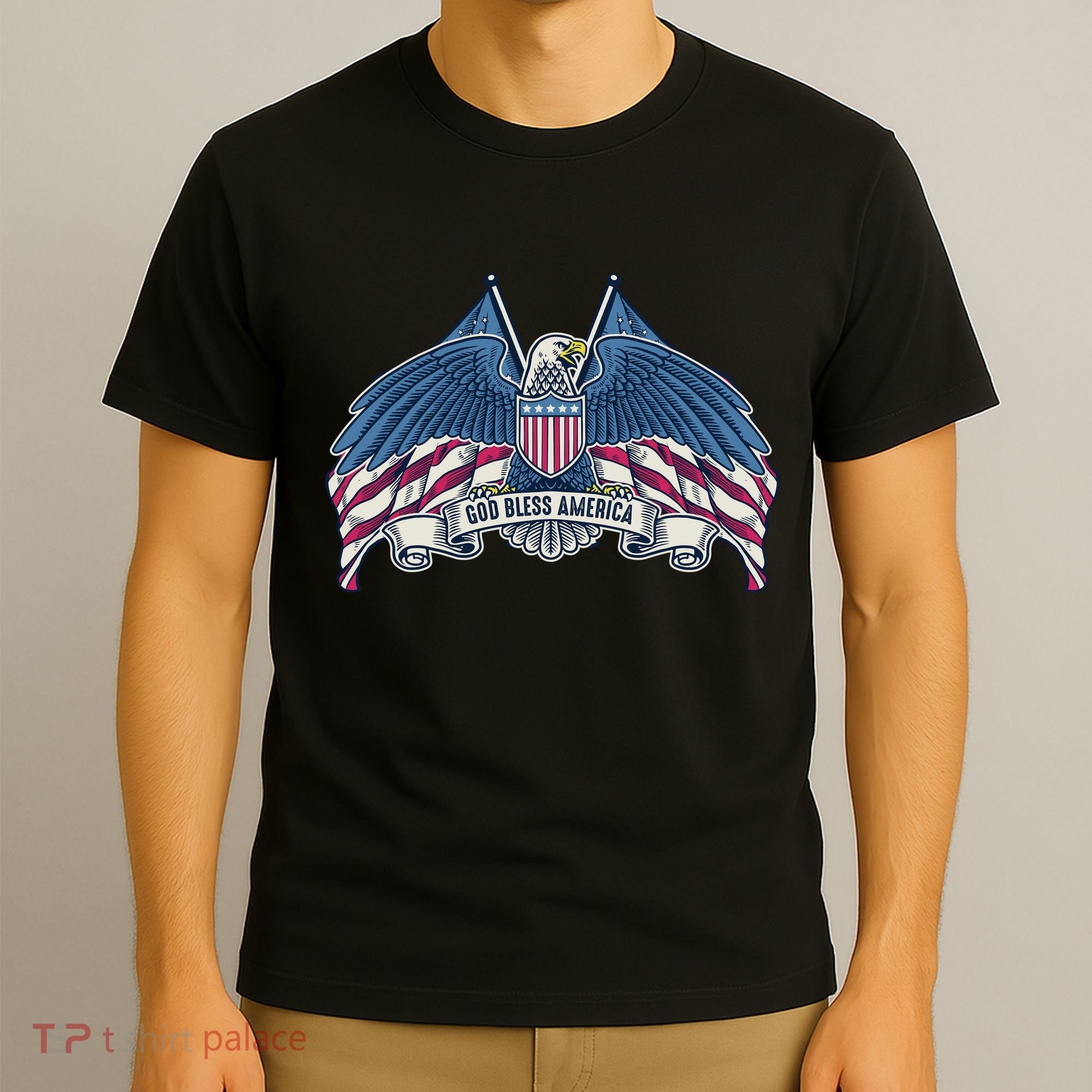 God Bless America Patriotic American Eagle USA Flag T-Shirt