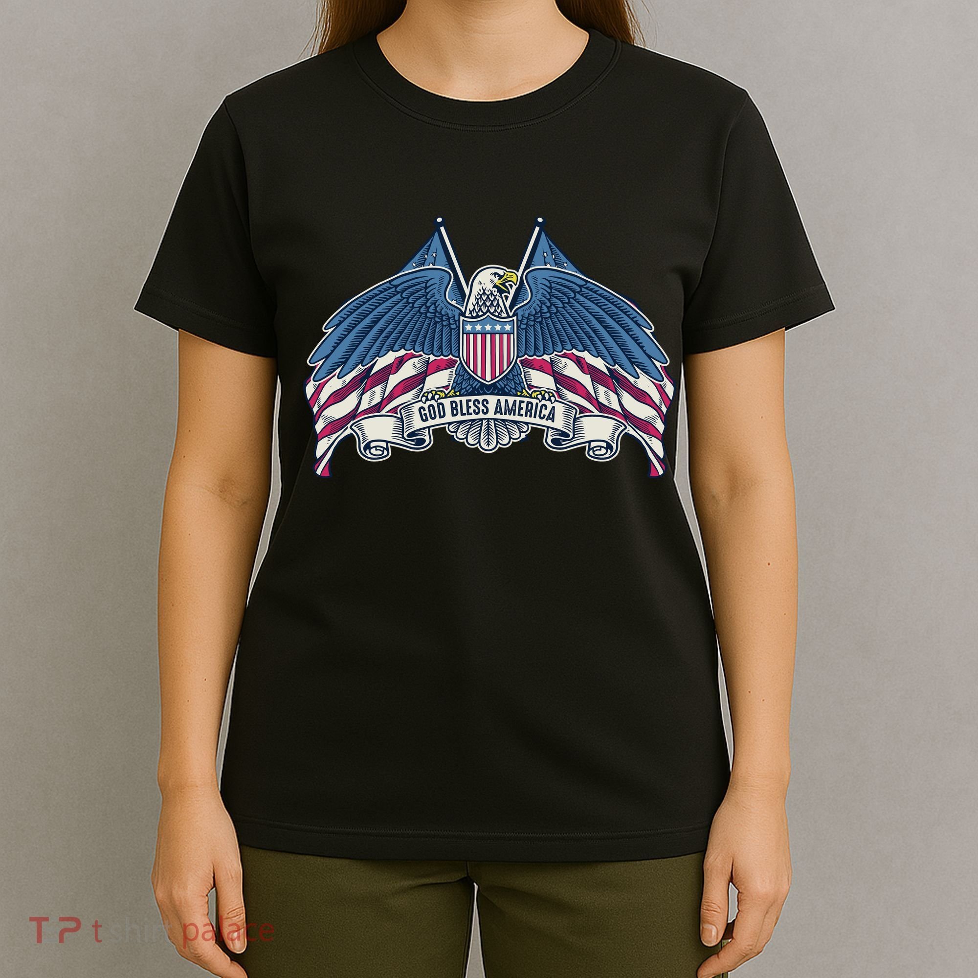 God Bless America Patriotic American Eagle USA Flag T-Shirt